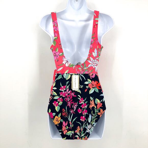 TOMMY BAHAMA Summer One-Piece Swimsuit Small Red Black Floral Wrap-Front NWT - Picture 6 of 12